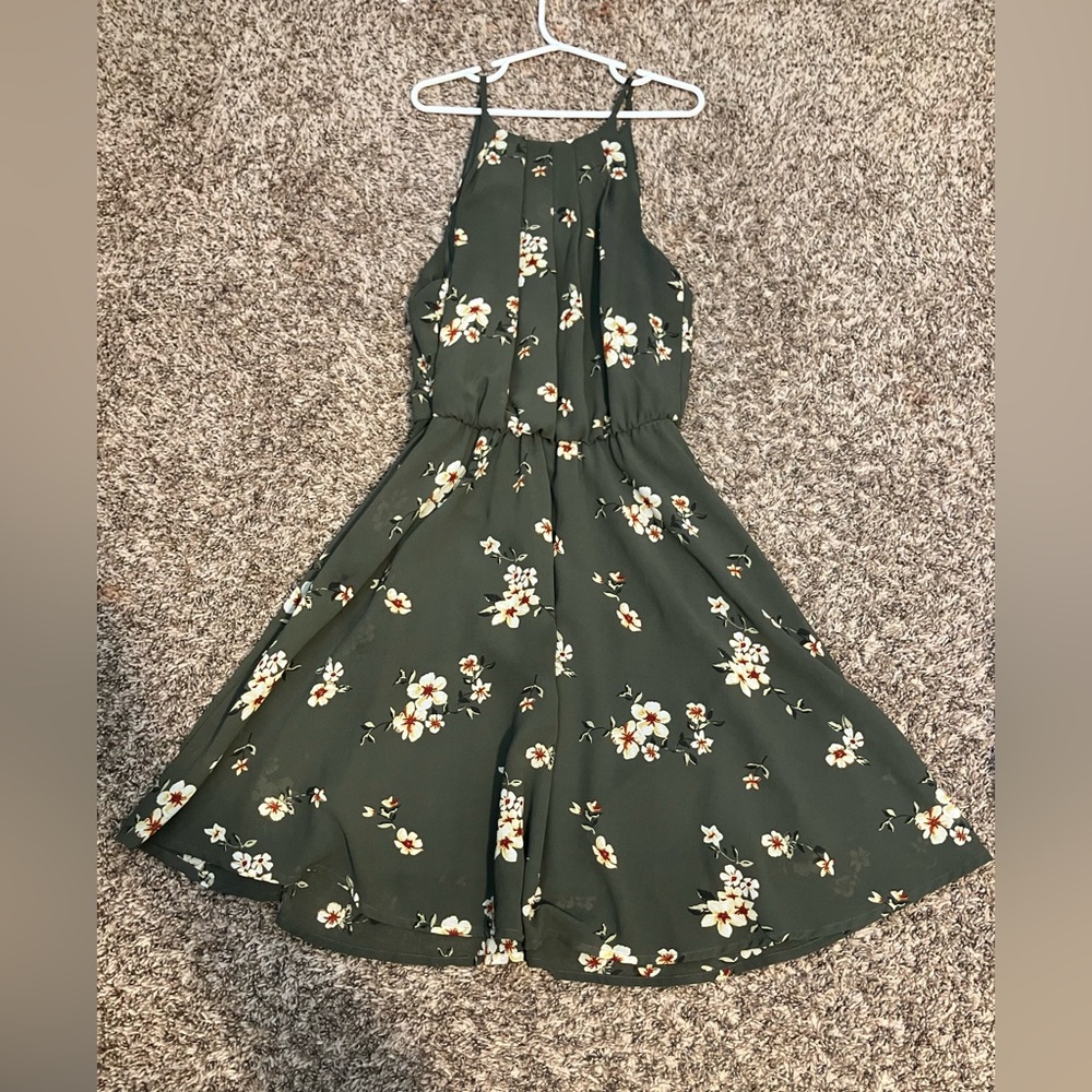 Blue Rain Floral Mini Dress - Green and White